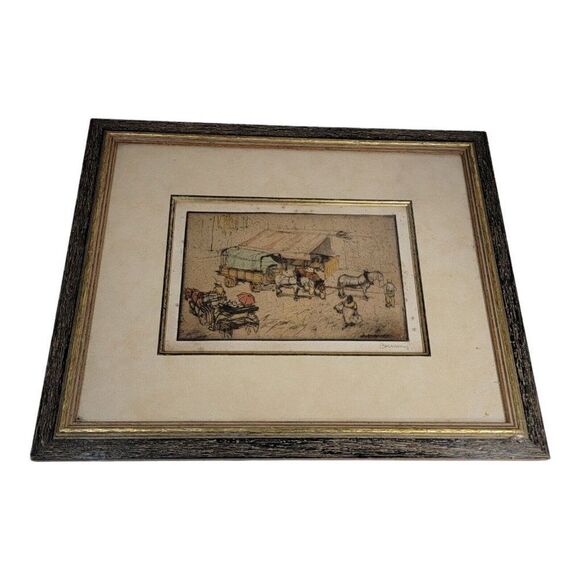 Armand Coussens Tinted Etching Print Signed Numbered Louvre French Covered Wagon - Picture 1 of 9